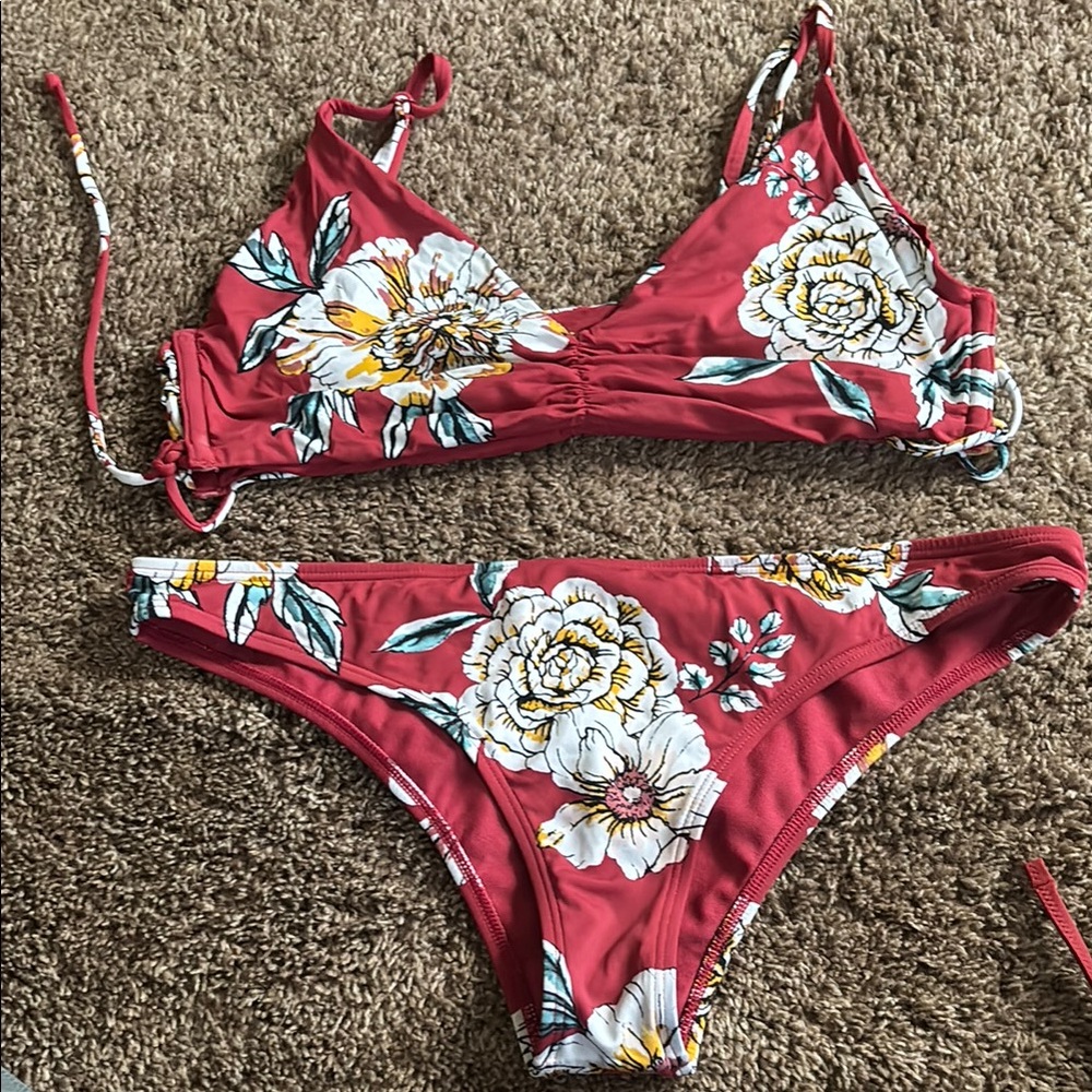 Floral Bikini Set in Red and White